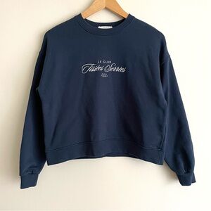 Tissées Serrées Le Club Embroidered Crew Neck Sweatshirt Navy Blue